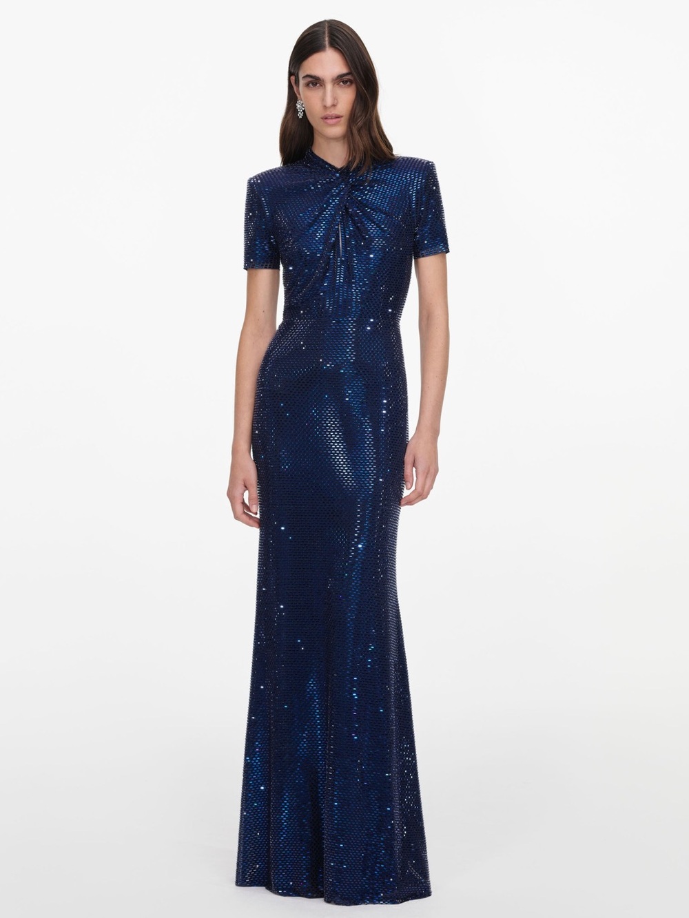 SELF-PORTRAIT NAVY RHINESTONE MESH TWIST MAXI DRESS, NEW